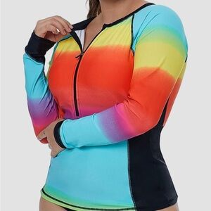 Rainbow Swim Biker Long Sleeve Zip Top XL and Black Shorts 18W